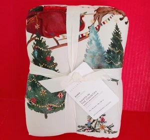 NEW Pottery Barn 'Santa in the Country' Sherpa-back Euro Pillow Sham 26"x26" - Foto 1 di 3