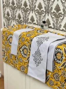 6PC HANDMADE YELLOW BEDDING SETS MADE OF SOFT 100% COTTON IKAT WITH EMBROIDERY - Picture 1 of 3