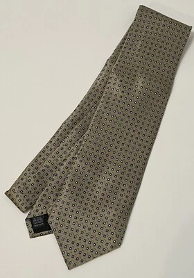 Stafford Gold Necktie Neck Tie 100% Silk with Blue & White Diamonds Squares - Image 1 of 4