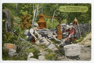 Postal de colección Kentucky Moonshine Still Mountains lino coloreado a mano sin publicar - Imagen 1 de 2