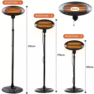 2KW Electric Patio Heater Free Standing Quartz Warmer Garden Outdoor Waterproof - Picture 1 of 13