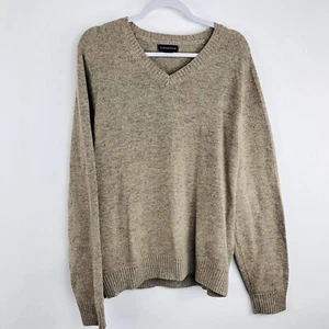 Lands End Men's Crew Neck Pullover Sweater Mens L Large Wool Blend Tan Beige AH4 - Picture 1 of 5