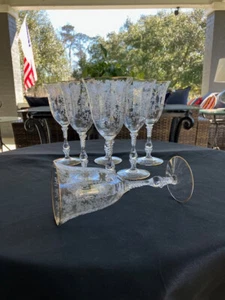 Rose Point Clear (Gold Trim) by Cambridge - Seven Vintage All Purpose Goblets - Picture 1 of 6