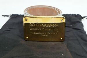 Dolce & Gabbana Women's Collection Gold Buckle Belt Silver Strap Leather 32 in