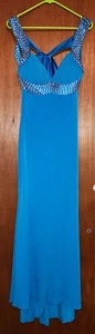 Cache Sequin Beaded Open Back Satin Gown Blue Vintage Womens 4 - Picture 1 of 11
