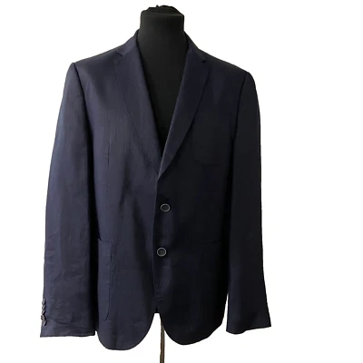 Blazer de lino azul marino vintage de los 90 para hombre | Talla EU 54 | Blazer de vestido clásico para hombre Foto 1 de 4