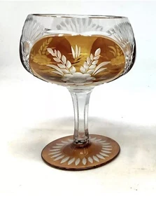 Hand Cut Crystal Orange Champagne Wine Sherry Goblet Glass Bohemian Germany - Picture 1 of 16