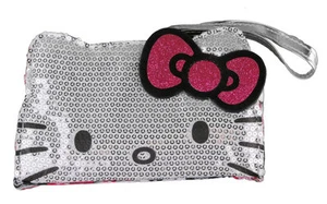 Sanrio Hello Kitty Comic Pop Silver Sequins Face Wristlet Purse Bag NWT - Picture 1 of 2