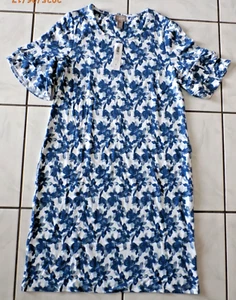 NWT Chicos Women T Shirt Dress Blue Floral Ruffle Slv Pocket Cotton Modal S H165 - Picture 1 of 8