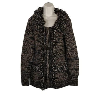 Cárdigan Suéter Leifsdottir Anthropologie Cremallera Talla S Marrón Negro Metálico  Foto 1 de 4