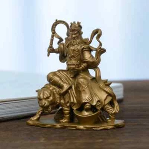 Handmade Brass Wealth Guardian Statue Feng Shui Protection Blessing Decor - Foto 1 di 8