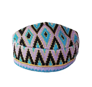 UZBEK IROQI TRIBAL HAND EMBROIDERED SILK HAT-UNISEX - APPROX 22.25" - MEDIUM - Picture 1 of 4