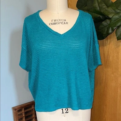 Top Zenana Outfitters tejido verde azulado manga corta suave L/XL de gran tamaño Foto 1 de 4