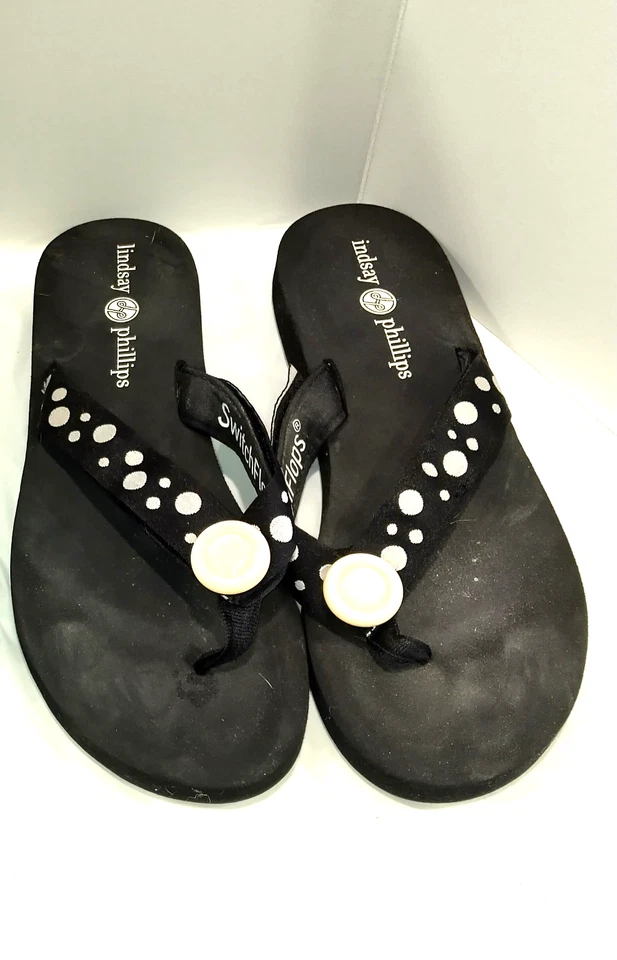 Chanclas LINDSAY PHILLIPS Negras CORREAS DE LUNARES BLANCAS Talla 7 Foto 1 de 4