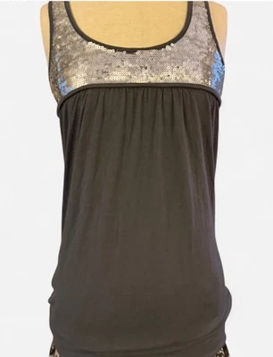 Camiseta sin mangas túnica vintage Y2k gris glamuroso con cuentas plateadas dando lanzas de Bretaña talla pequeña Foto 1 de 4