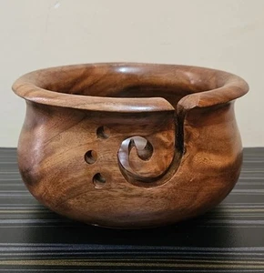 Handmade Wood Yarn Bowl for Knitting & Crocheting – with Spiral Cut Design - Picture 1 of 5