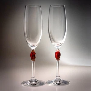 Schott Zwiesel Camelot Champagne Flautas Rubí Oro Vidrio Par Acabado a Mano En Caja - Imagen 1 de 13
