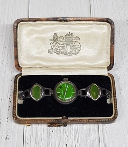 Raro reloj mecánico de plata antigua con jade, TYRONA, plata de ley 835 - Imagen 1 de 11