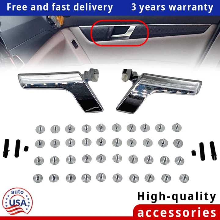 Pair Matte Aluminum Inner Door Handle Repair Kit For Mercedes-Benz W204 X204 - Imagem 1 de 4