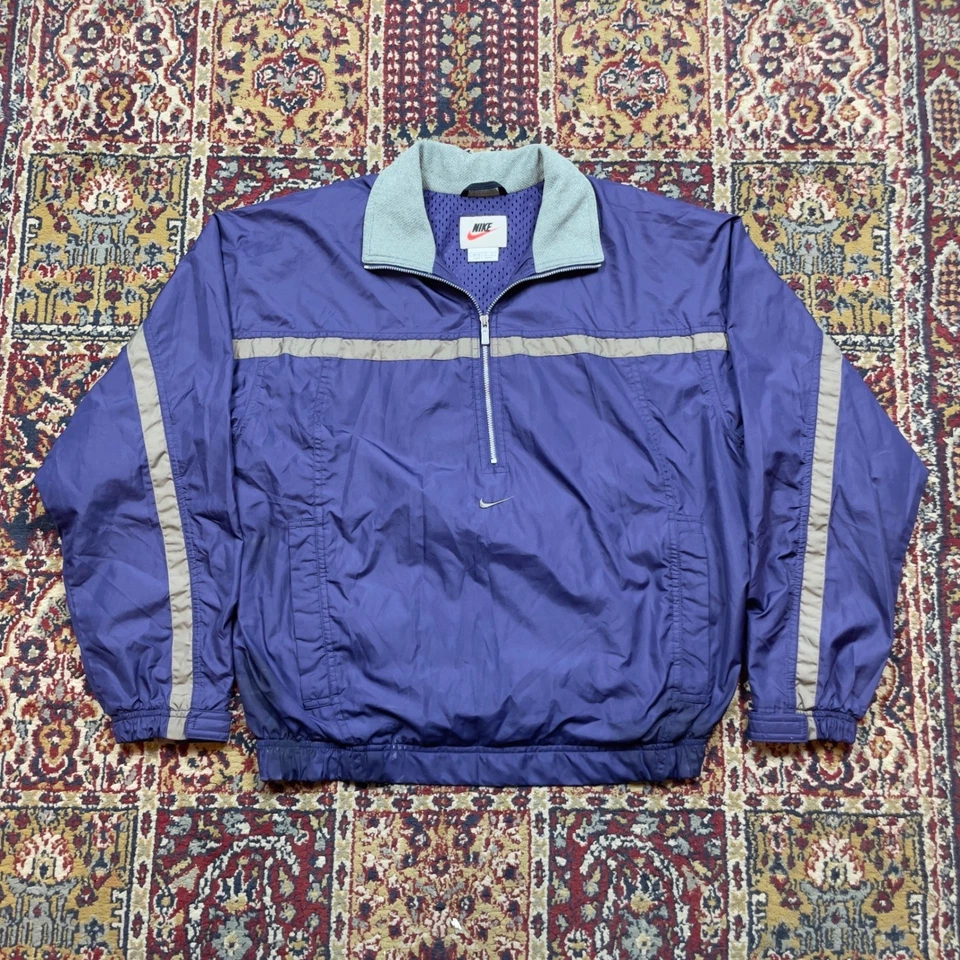 Vintage 90s Nike center swoosh Windbreaker track Jacket Purple Stripe Women's M - Image 1 of 4