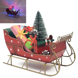 Red Sleigh Christmas Ornament Toy with Lights Up LED Home Decoration Display - Picture 1 of 5