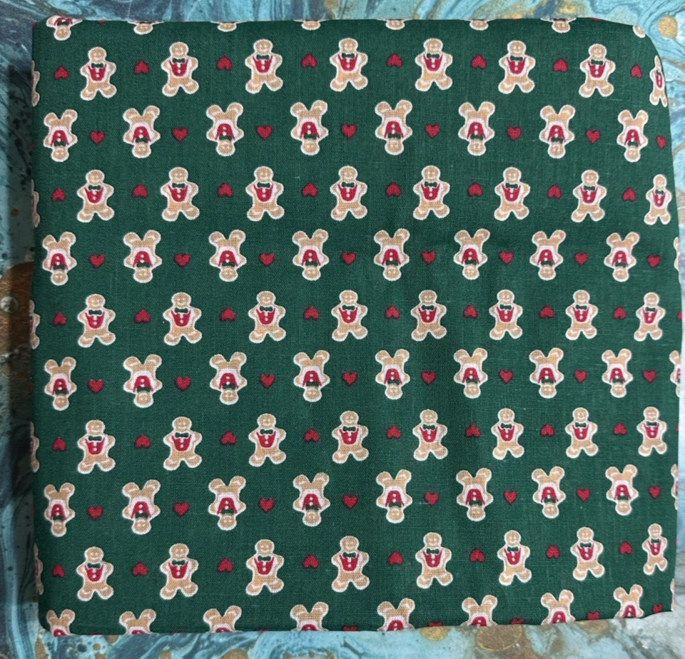 Gingerbread Man Christmas Fabric Cotton Quilting Crafting 2 Yards Vintage - Image 1 of 3