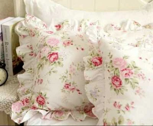 Country Rose Floral Pillowcases Pillow Covers Shabby Pink Standard Sham 1 Pair - Picture 1 of 3