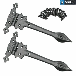Cast Iron Black Spear Hinges Antique Vintage Traditional Leaf Door Gate Pair 9'' - Picture 1 of 4