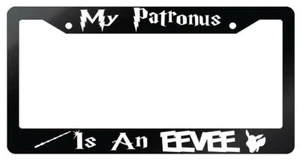 My Patronus Is An Eevee Glossy Black Plastic License Plate Frame Harry Potter - Picture 1 of 1