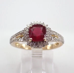 Ruby and Diamond Halo Engagement Ring Yellow Gold July Birthstone Jewelry Gift - Picture 1 of 7