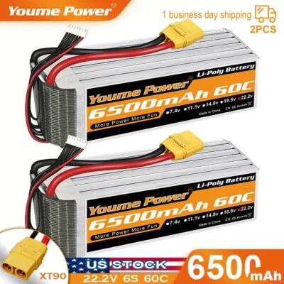 2Stück 22,2V 6500mAh 6S Lipo Akku XT90 für RC Hubschrauber Drohne Auto Lkw - Bild 1 von 4