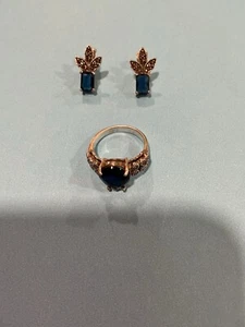 MAROKKANISCHER Ring und Ohrringe Größe 7 Saphir und verziertes Silber exquisit - Bild 1 von 8