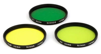 3x NIKON 52 52mm filter set / X1 X0 Y48 / yellow yellowgreen green / GENUINE - Image 1 of 4