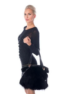 Real Raccoon Fur Shoulder Bag Tote Handbag for Women - Black Zippered - Picture 1 of 2