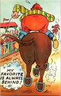 Vintage Postcard Comedy Horse Rearend Racetrack Jockey Favorite Always Behind