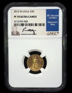 2015 W Eagle Gold $5 PF 70 ULTRA CAMEO Signed Edmund C. Moy - Picture 1 of 2