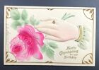 Gorgeous Vintage Antique Postcard DEEP Embossed Gilt Hand & Flower Romantic Odd