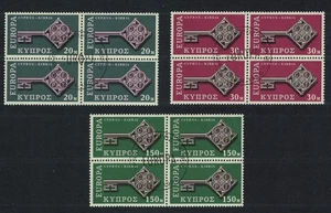 Cyprus Key with CEPT in handle Europa 3v Blocks of 4 1968 CTO SG#319-321 - Picture 1 of 1