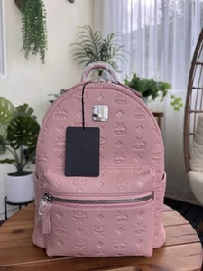 SET OF 2 NWT MCM SMALL STARK BACKPACK & OTTOMAR TROLLEY CARRY-ON in PINK BLUSH - Picture 1 of 22