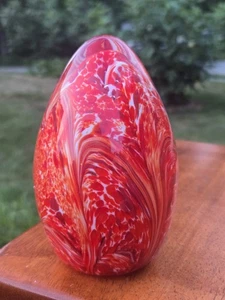 Large MURANO Red Orange White Swirled Hand Blown Glass Art Egg *crack - Picture 1 of 17