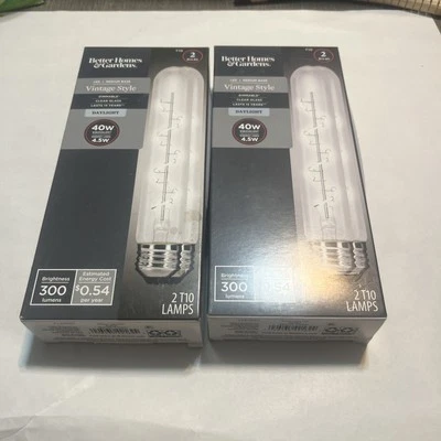 2 Boxes Better Homes & Gardens LED Tube Vintage Bulb 2-Pk T10 40W-4 Bulbs Total - Image 1 of 4