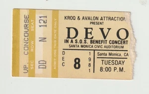 EFÍMERO: TALÓN DE BOLETO DE CONCIERTO DEVO, S.M. AUDITORIO CÍVICO 12/8/81 SOS BENEFICIO - Imagen 1 de 2