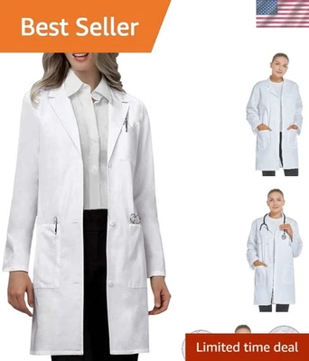 Lab Coat for Women Long Sleeve White Unisex Medical Science Fashion - Image 1 of 4