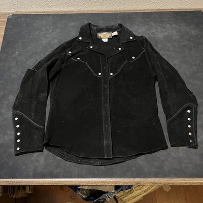 Chaqueta de Gamuza Harley-Davidson De Colección Cuero Perla Snap Western Tachonada EE. UU. Años 80 Foto 1 de 4