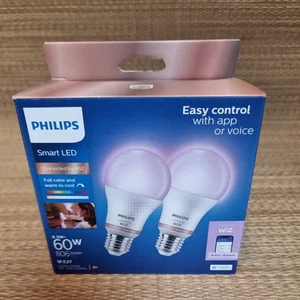 Philips Wiz Hue True Colour E27 vis double pack de 2 8,5w 60w Bluetooth Wifi - Photo 1/4