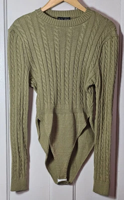 In The Style x Perrie Sian Bodysuit Size US-14 Khaki L/S Cable-Knit High-Leg - Image 1 of 4