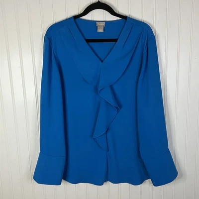 Blusa Chicos Top Mujer Talla 3 Azul Volantes Frontal Cuello en V Mangas Largas Foto 1 de 4