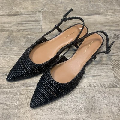 Marc Fisher Leather Pointed Perforated Sling Back Flats Shoes Black Size 10 M - Image 1 of 4
