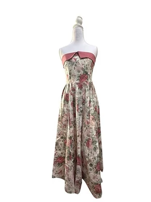 Vintage Laura Ashley Women’s Floral Rose Strapless Dress Size 8 Cottage Core - Image 1 of 4