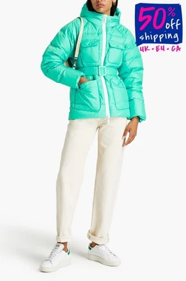 RRP €1098 IENKI IENKI Down Quilted Jacket Size M Belted Full Zip Green Hooded - Image 1 of 4